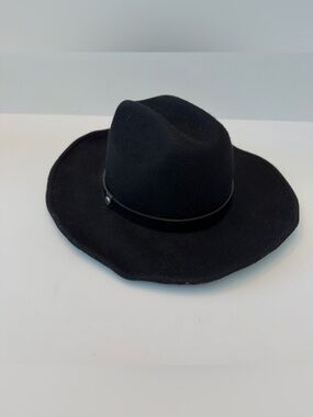 ALL SAINTS Long Brim Fedora With Logo Rivet Wool Black